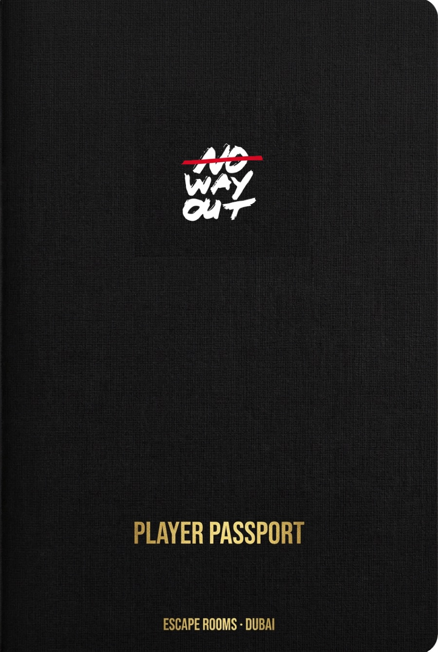 Front cover: black, small NoWayOut logo, gold Player Passport
