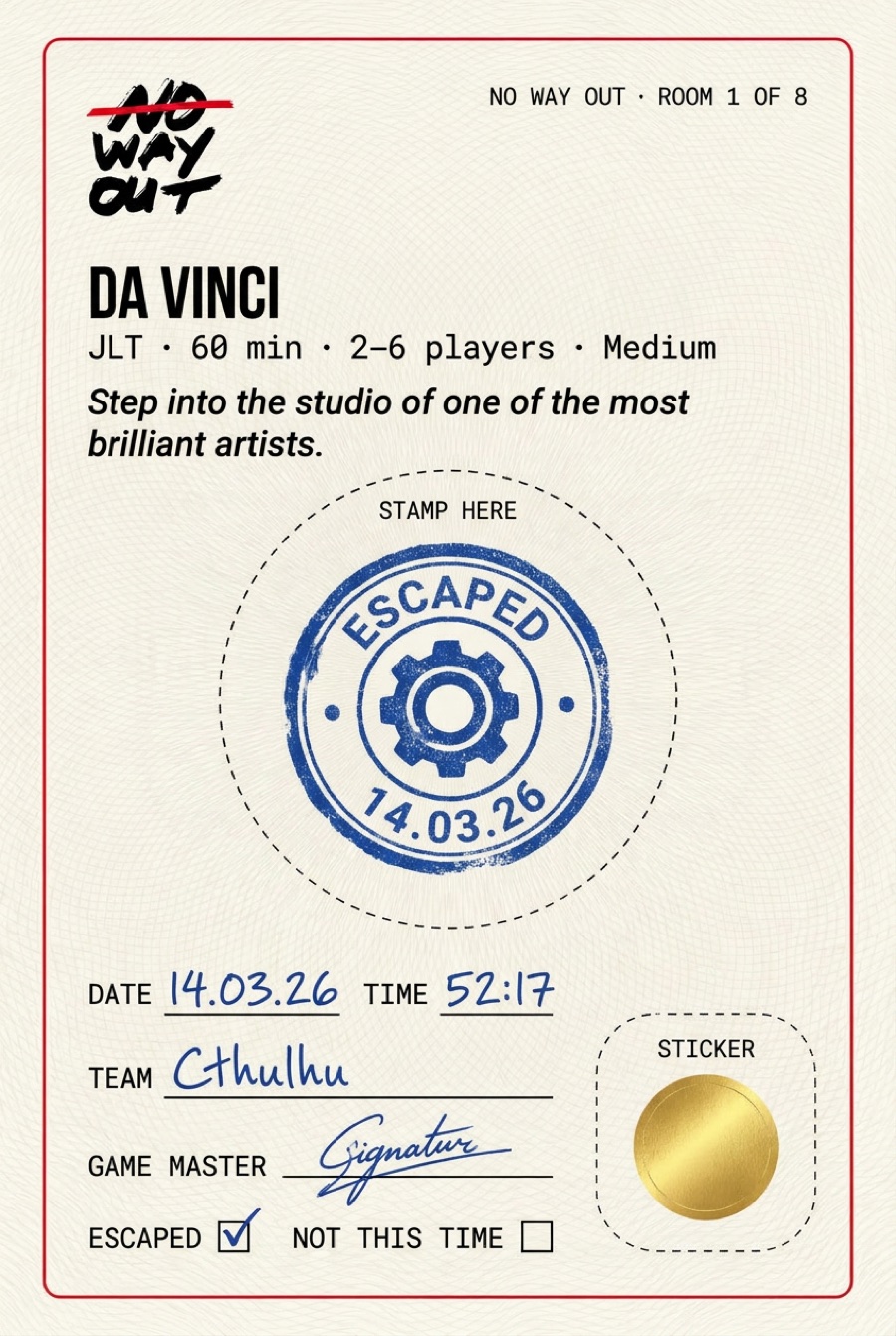 Room page: Da Vinci, stamped