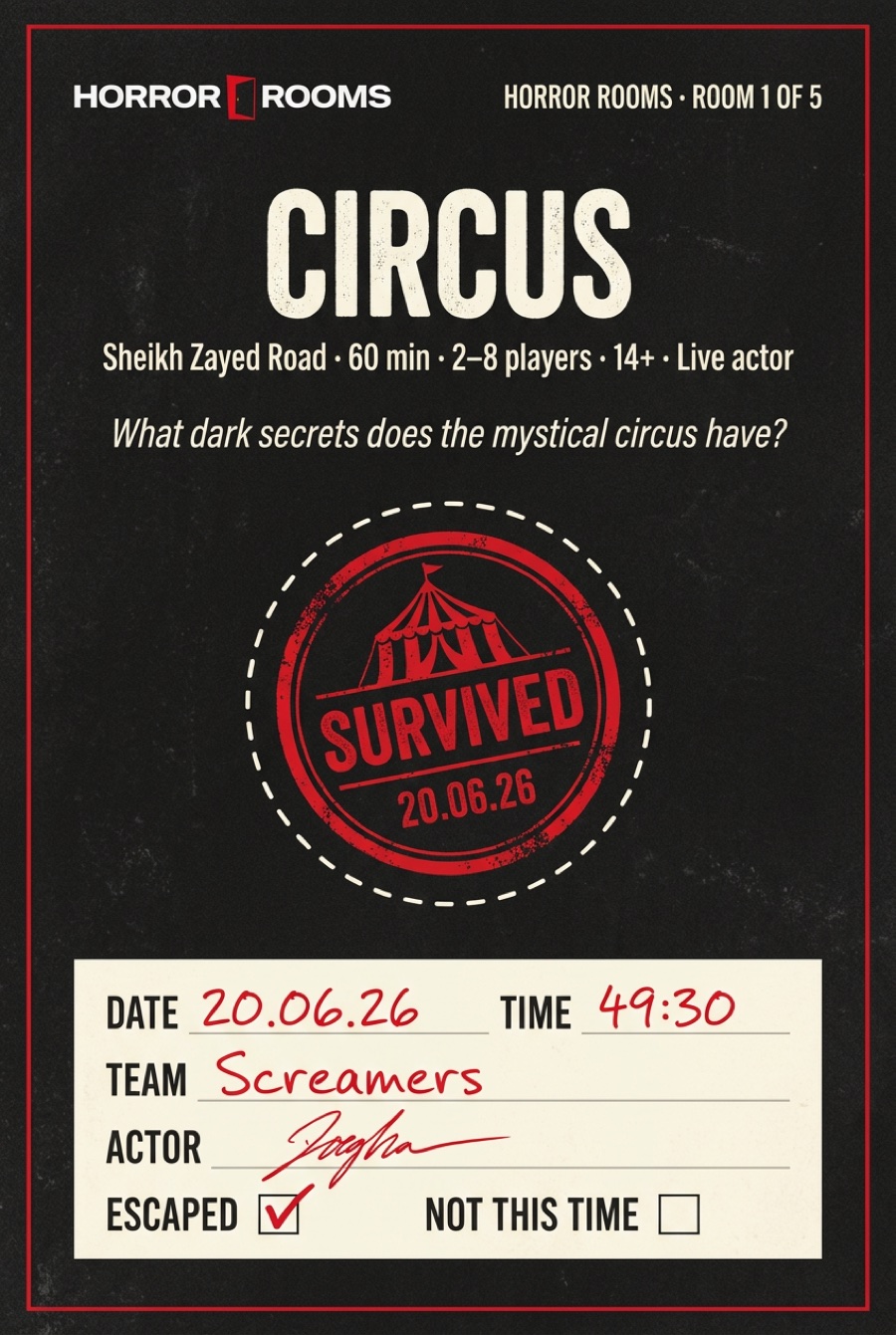 Horror Rooms page: Circus, stamped