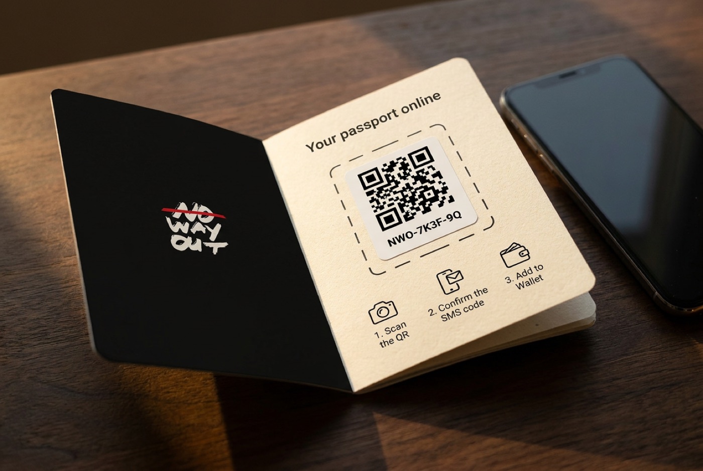 Inside page with the QR sticker and three steps