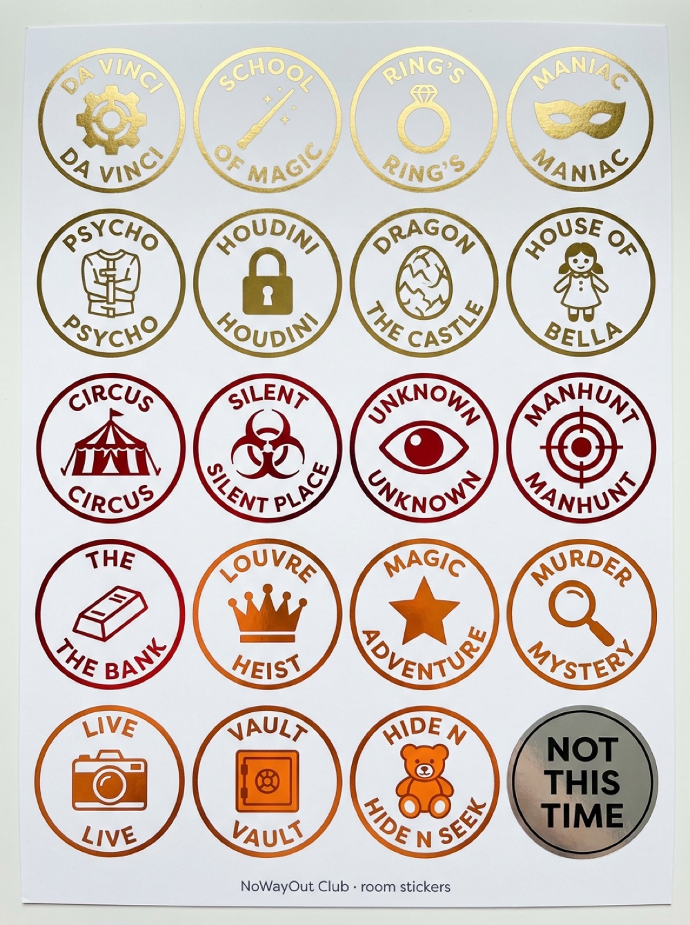 Sheet of gold and silver room stickers